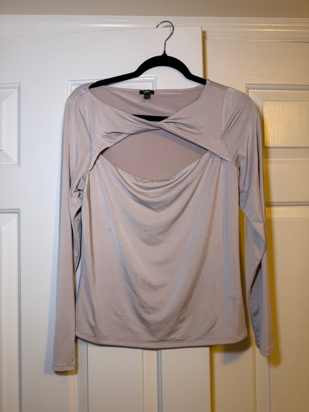 Express Light Taupe Long-Sleeve Twist Front Cutout Top
